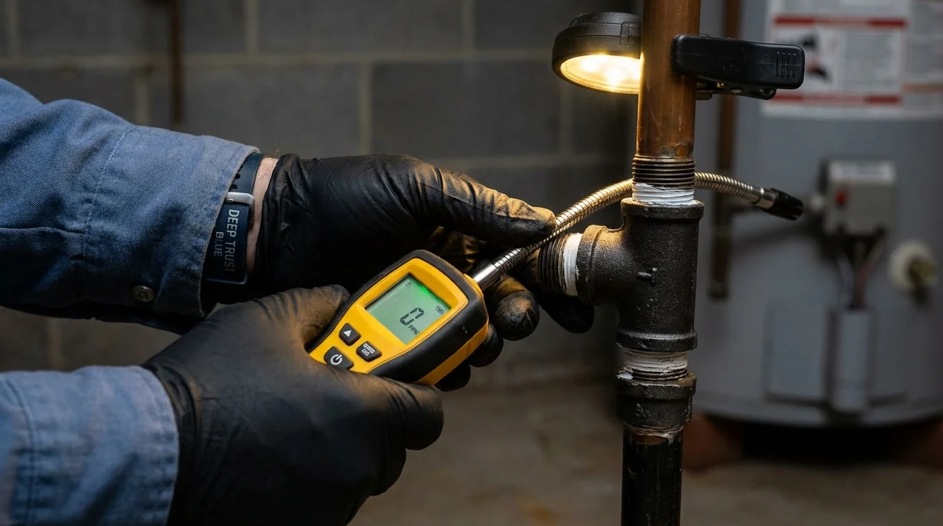 Gas leak detection with electronic sniffer by Johns Plumbing LLC in Harris